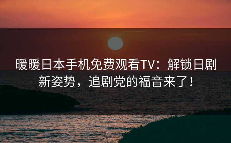 暖暖日本手机免费观看TV：解锁日剧新姿势，追剧党的福音来了！